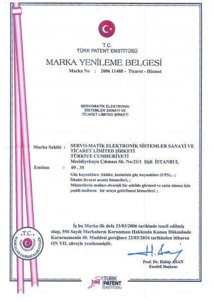 KESİNTİSİZ GÜÇ KAYNAĞI , VOLTAJ REGÜLATÖRÜ , REDRESÖR ÜRÜNLERİMİZİN MARKA TESCİL BELGELERİ