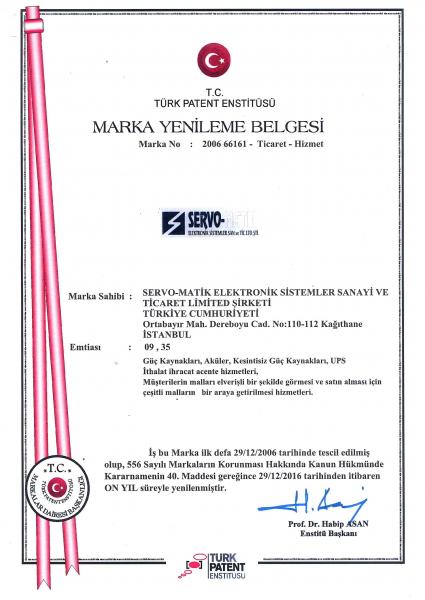 KESİNTİSİZ GÜÇ KAYNAĞI , VOLTAJ REGÜLATÖRÜ , REDRESÖR ÜRÜNLERİMİZİN MARKA TESCİL BELGELERİ